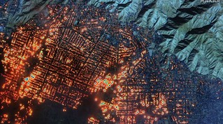 Aerial view of Altadena burning